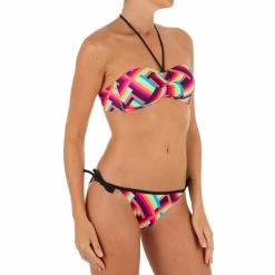 Olaian Bikinis, Boardshorts Women's Bandeau Swimsuit Top With Fixed Padded Cups Pop Laeti