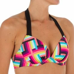 Olaian Women's Push-Up Swimsuit Top With Fixed Padded Cups Elena Pop Bikinis, Boardshorts