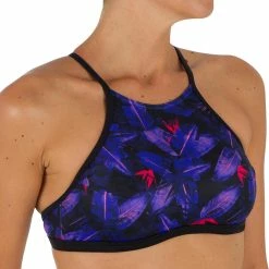Olaian Andrea Surfing Swimsuit Crop Top With Padded Cups Bikinis, Boardshorts