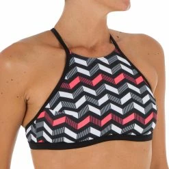 Olaian Andrea Surfing Swimsuit Crop Top With Padded Cups Bikinis, Boardshorts