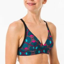 Olaian Surfing Swimsuit Top With Adjustable Back BEA - PLANT KHAKI