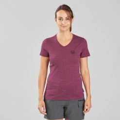 Shirts Forclaz, Merino Wool Short Sleeve Backpacking Travel T-Shirt, Women's