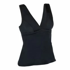 Olaian Bikinis, Boardshorts Tankini Swimsuit Top With V-Neck And Removable Padded Cups MARINE - PLAIN BLACK