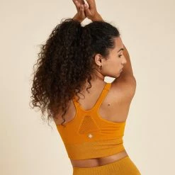 Kimjaly Long Dynamic Yoga Sports Bra - Ochre