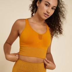 Kimjaly Long Dynamic Yoga Sports Bra - Ochre