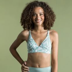 Olaian Surfing Swimsuit Top With Adjustable Back BEA - PLANT KHAKI