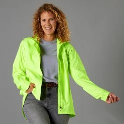 Jackets Btwin UC100, High Visibility And Waterproof City Bike Rain Jacket, Women's