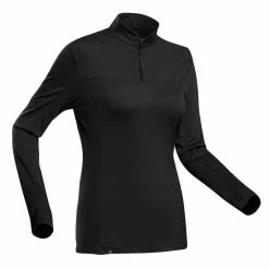 Forclaz Shirts Trek 500, Long Sleeve Merino Wool Zip Backpacking T-Shirt, Womenβs