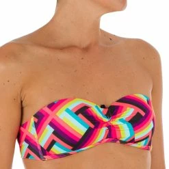 Olaian Bikinis, Boardshorts Women's Bandeau Swimsuit Top With Fixed Padded Cups Pop Laeti